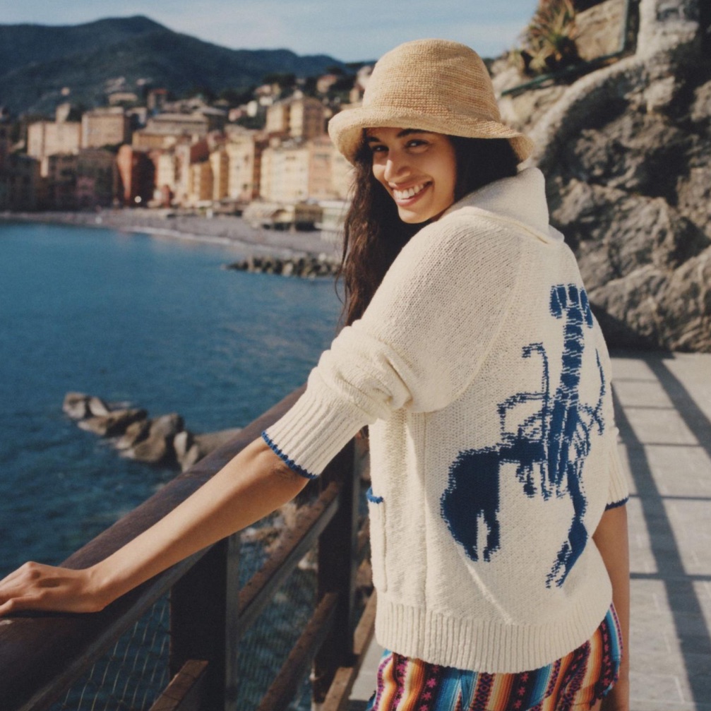 Anthropologie Maeve Lobster Cardigan Size Xs Ivory/Blue